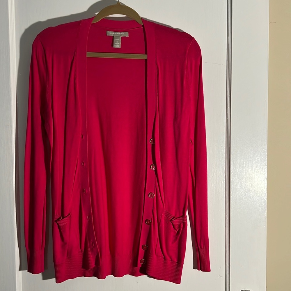Pink Banana Republic Cardigan with Gold Rimmed Buttons